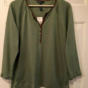 NWT LAUREN JEANS COMPANY Sz XL Women's Knit Top Long Sleeve Aloe Green/Brown